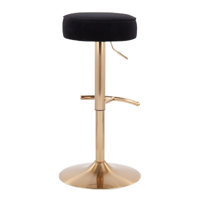 Black Velvet Adjustable Swivel Barstool with Gold Metal Base