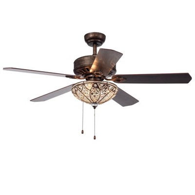 52" x 52" x 20" 5-Blade Gliska Lighted Ceiling Fan with Crystal Shade Black - Warehouse Of Tiffany