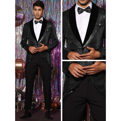 INSPIRE CHIC Men's Shawl Lapel Wedding Party Shiny Sequin Tuxedo Tailcoat Black Large — фото 4