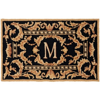 Monogram MON219 Hand Hooked Outdoor Door Mat - Black - 2'6"x4' - Safavieh