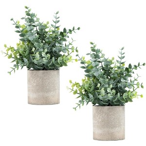 Aoibox 2 Pack Small Fake Eucalyptus Potted Artificial Plants for Shelf Desk Home Bathroom Farmhouse Room Coffee Table Decor (Sage Green) - 1 of 4
