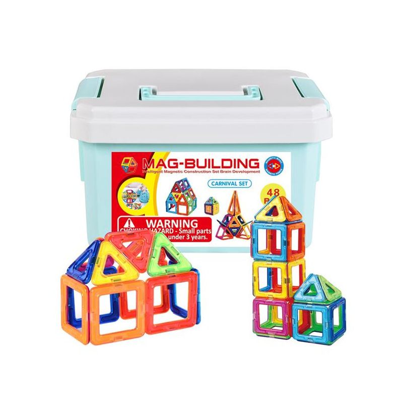 Link Kids Magnetic Building Blocks Tile Set with Storage Case 48 Piece Set STEM Great Educational Toy, 1 of 6