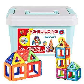 Link Kids Magnetic Building Blocks Tile Set with Storage Case 48 Piece Set STEM Great Educational Toy