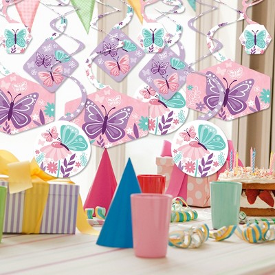 Floral Butterfly Baby Shower Hanging Decor Swirls Set of 40