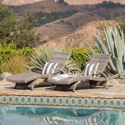 Okak HDPE Reclining Patio Chaise Lounge for Outdoor Use,Ergonomics Outdoor Long Chiase Rattan Poolside Chair for Deck,Backyard&Pool,Gray