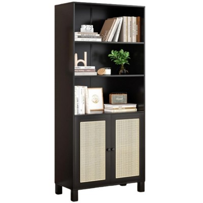 Infurnic Decorative Bookshelf, Tall Modern Wood Bookshelf with Five Shelves, for Living Room or Library Bookcase, Black, 14.6"*29.9"*70.9"