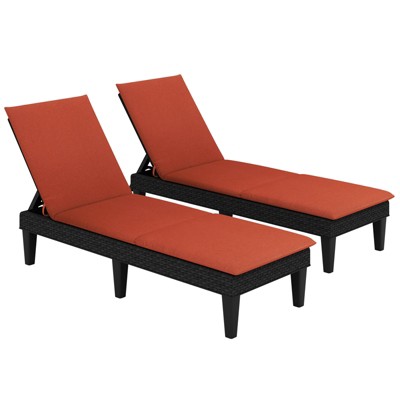 Tangkula 2PCS Patio Lounge Chair Recliner Chair w/ 3-Position Adjustable Backrest & Cushion Black & Orange