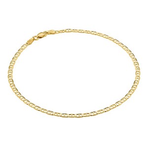 KISPER 18K Gold Over 925 Sterling Silver Italian 3mm Solid Diamond-Cut Flat Mariner Link Chain Anklet for Women - Made in Italy - 1 of 4