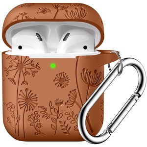 BONGEEK for AirPod Case 2nd 1st Generation Case Cover, Flower Engraved Full Protective Case Soft Silicone Pattern LED Visible,Brown - 1 of 4