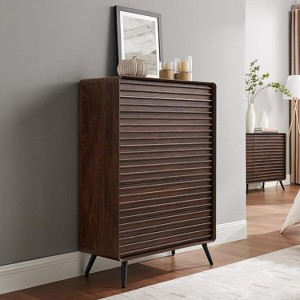 SinCiDo 5 Drawers Dresser, 48" Tall Mid Century Modern Fluted Wood Chest with Tapered Legs for Bedroom, Living Room, Hallway & Closet - 1 of 4