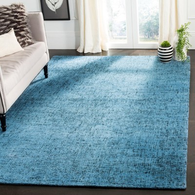 Handmade Blue Abstract Wool Rectangular Area Rug
