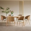 Rattan Curved Back Dining Chairs Set Of 6,Modern Armless Linen Upholstered Cane Dining Chair,Double Layer Rattan Back Side Chairs-Cuddlewood - 3 of 4
