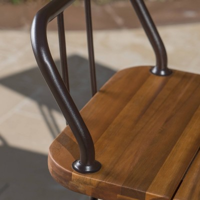 Denali 3-Piece Teak Acacia Wood and Iron Outdoor Bar Set