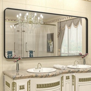 KIOTEE Rectangular Aluminum Alloy Framed and Tempered Glass Wall Bathroom Vanity Mirror in Matte Black - 1 of 4