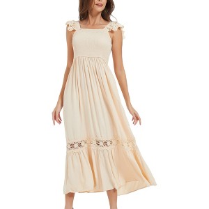 Anna-Kaci Women's Boho Lace Strap Sleeveless Flowy Ruffle Smocked Beach Maxi Dress - 1 of 4