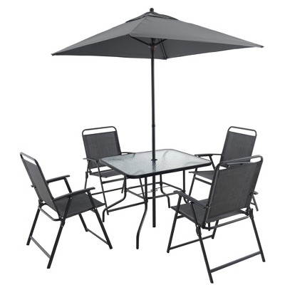 VYNXARIA Outdoor Patio Dining Set for 4 People, Metal Patio Furniture Table and Chair Set with Umbrella, Black