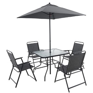 VYNXARIA Outdoor Patio Dining Set for 4 People, Metal Patio Furniture Table and Chair Set with Umbrella, Black - 1 of 4