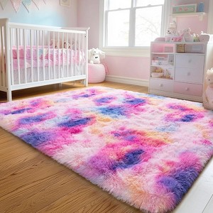5x7ft Soft Fluffy Rainbow Area Rug, Non-Slip Shag Carpet for Living Room Bedroom, Plush Rug for Home Dorm Decor - 1 of 4