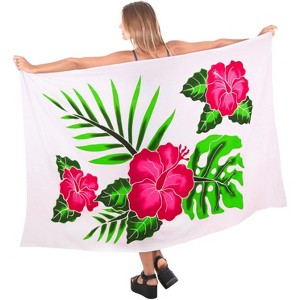 LA LEELA Women's Holiday Beachwear Pareo Long Swimsuit Wrap Sarong Swimwear Cover up Wraps One Size White, Floral - 1 of 4