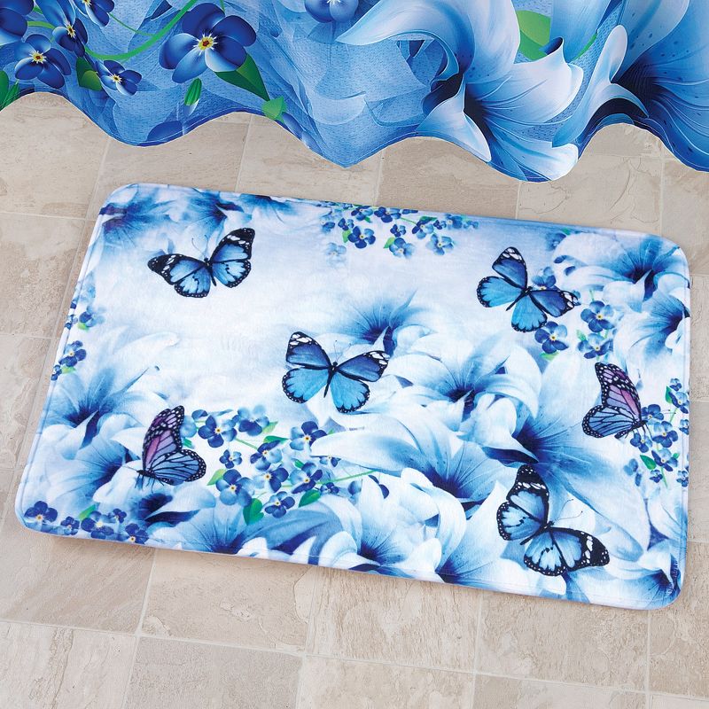 Collections Etc Blue Butterfly Garden Soft Bath Rug 29.5" x 19.5" x 0.63", 2 of 3