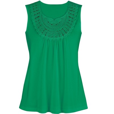 Collections Etc Stylish Crochet Trim Easy-Fit Sleeveless Top