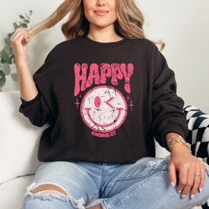Simply Sage Market S.W.Smiley Pink Smiley Distressed Sweatshirt - XL - Chocolate - 1 of 4
