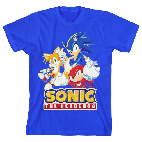 Sonic The Hedgehog Modern Characters With Logo Youth Boy's Royal Blue T ...