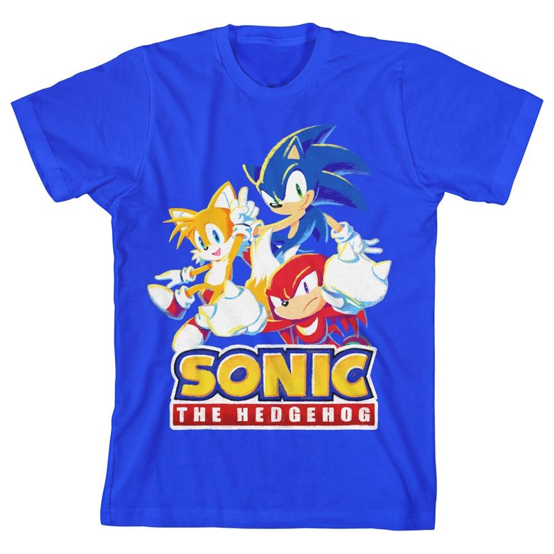 Sonic the Hedgehog Modern Characters With Logo Youth Boy's Royal Blue T-Shirt, 1 of 4
