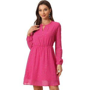 INSPIRE CHIC Women's Choker V Neck Vintage Flared Gilding Metallic Shiny Star A-Line Dress - 1 of 4