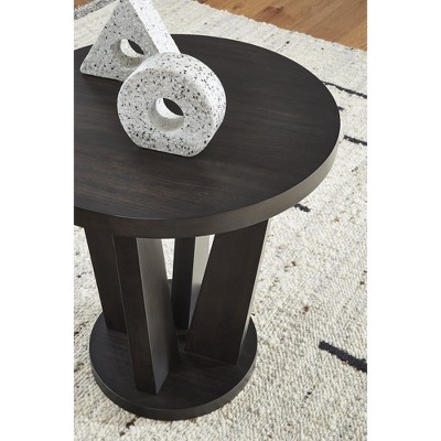 Dark Brown Round Geometric Wood End Table