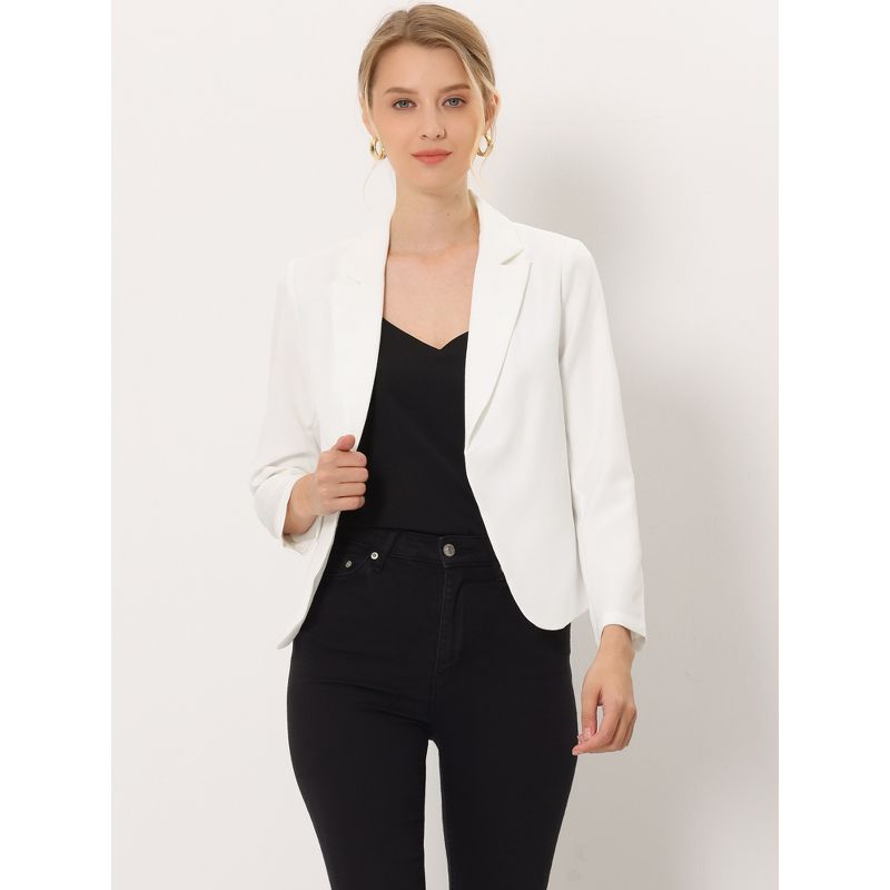 Allegra K Women's Open Front Office Work Crop Long Sleeve Suit Blazer, 3 of 7