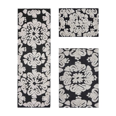 Medallion Collection 3 Piece 100% Cotton Tufted Bathroom Rug Set  with Non-Slip Backing, Machine Washable, Tumble Dry Bath Mat