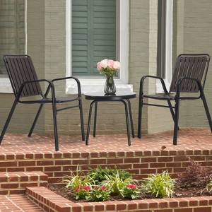 3-Piece Metal and Plastic Outdoor Bistro Set with Glass Table - 1 of 4