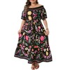 Women's Plus Size Floral Elastic Tiered Square Neck Off Shoulder Short Sleeve Casual A-Line Maxi Dresses with Belt - Agnes Orinda - 2 of 4
