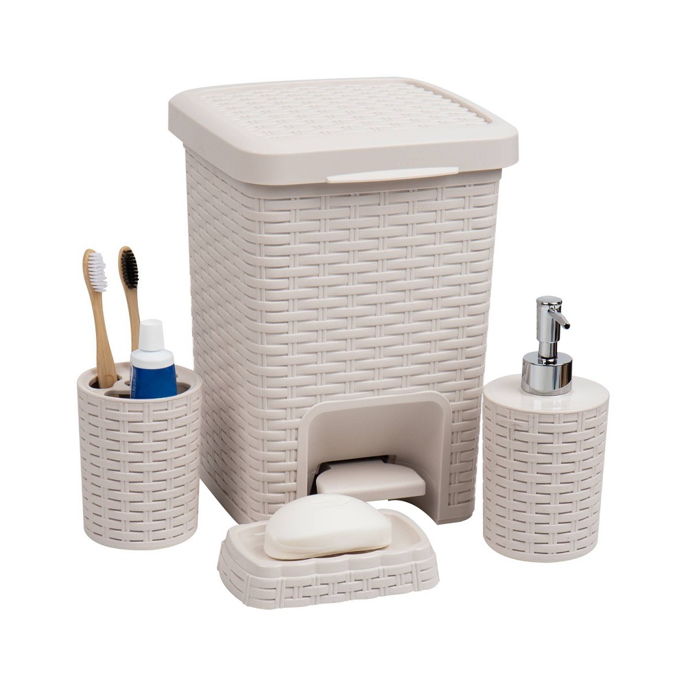 Photos - Other sanitary accessories Square Premium Wicker Look Wastepaper Basket and Toilet Brush Set Ivory 
