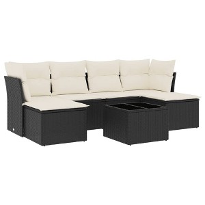 vidaXL Garden Sofa Set Black PE rattan, powder-coated steel, tempered glass - 1 of 4