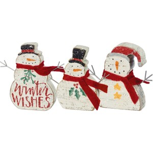 Primitives by Kathy Hand Lettered Winter Wishes Chunky Snowmen Sitter Set - 1 of 1