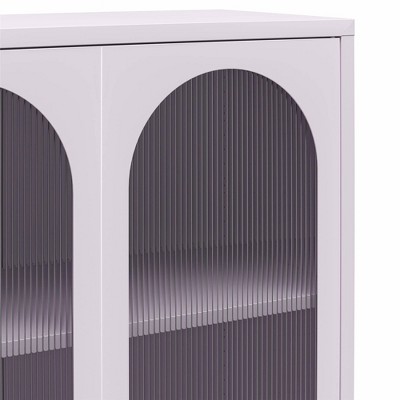 Lilac Tall Metal Accent Cabinet with Fluted Glass Doors
