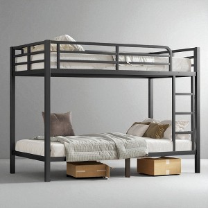Twin XL Over Twin XL Metal Bunk Bed Frame with Guardrails and Under-Bed Storage, Space-Saving Noise-Free Bed ,kids bed - 1 of 4