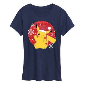 Women's - Pokémon - Pikachu Santa Hat Ugly Sweater Short Sleeve Graphic T-Shirt - 1 of 4