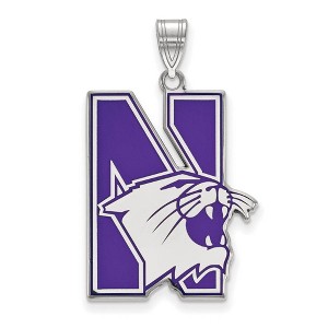 Black Bow Jewelry Sterling Silver Northwestern Wildcats NCAA Extra Large Pendant - 1 of 3