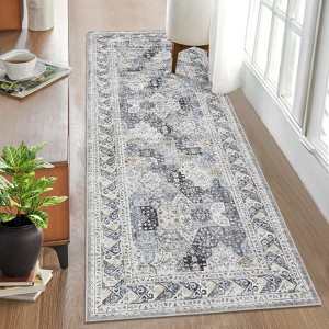 Washable Area Rugs, Non-Slip Neutral Vintage Distressed Soft Rug, Low Pile Stain-Resistant Carpet, Indoor Foldable Print Floor Mat - 1 of 4