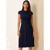 INSPIRE CHIC Women's Mock Neck Cap Sleeve Belted A-Line Midi Pleated Dresses - 2 of 4