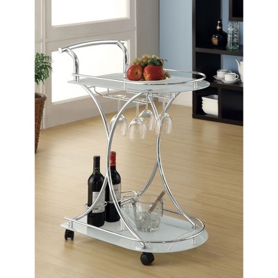 Vynxaria Allen White and Chrome 2-Tier Glass Shelf Metal Bar Cart ¨C Elegant & Functional