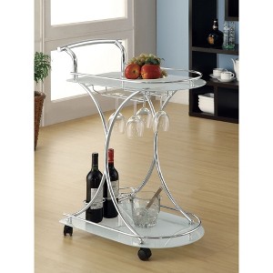Vynxaria Allen White and Chrome 2-Tier Glass Shelf Metal Bar Cart ¨C Elegant & Functional - 1 of 4