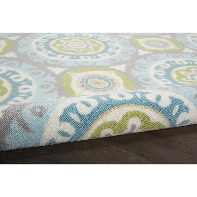 Jade and Aqua Circular Synthetic Outdoor Rug