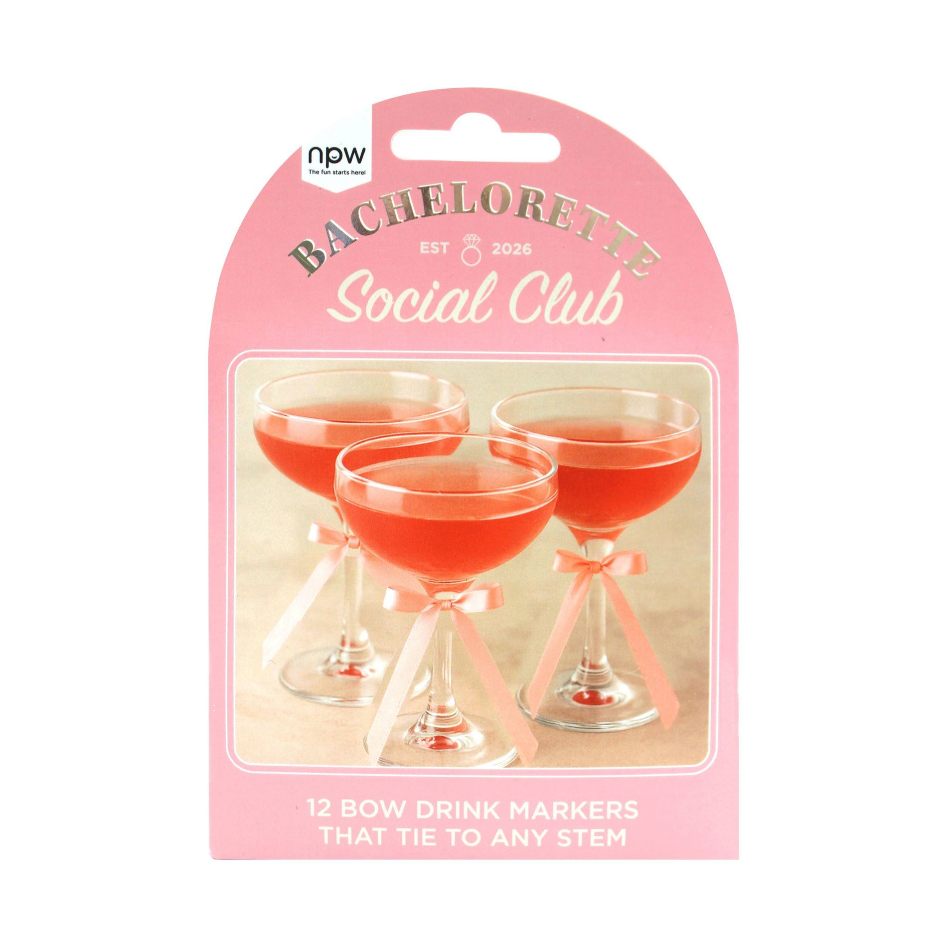 NPW 12pc Bachelorette Bow Ribbon Drink Markers Pink