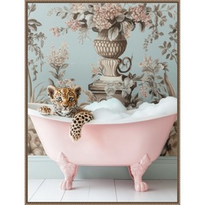 Amanti Art Leopard Pink Bubble Bath by Niky Rahner Framed Canvas Wall Art - 1 of 4