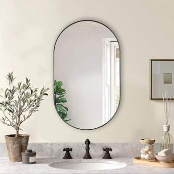 Serio 20"x 30" Modern Oval/Pill Shaped Wall Mount Mirror,Horizontal/Vertical Hanging Aluminum Alloy Frame Mirror-The Pop Home