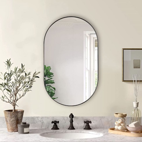 Serio 20x 30 Black Modern Oval/pill Shaped Wall Mount  Mirror,horizontal/vertical Hanging Aluminum Alloy Frame Mirror-the Pop Home  : Target